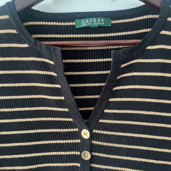 Lauren by Ralph Lauren Women's Black with Gold Stripes Sweater! - Picture 3 of 12